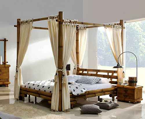 Vente lit en bois exotique, bambou, en sourcing par agent export indonesie à Bali.